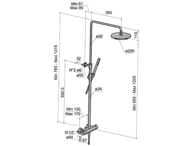 Латунная термостатическая душевая колонна Hotbath Ace ARCH-00053420 - Вид №1