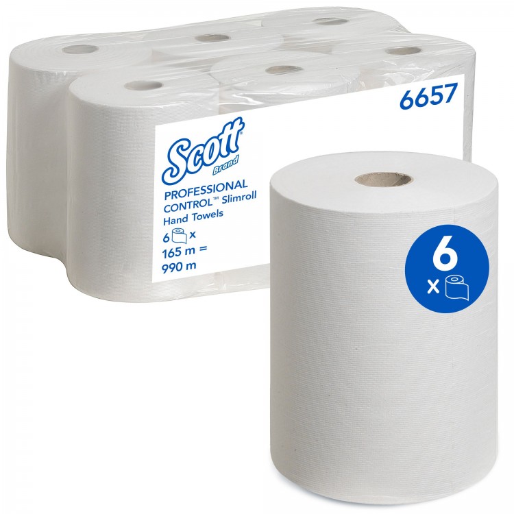 6657 Kimberly Clark Полотенца бумажные в рулоне Kimberly Clark Scott Slimroll 6657 1-слойные 6 рулонов по 165 метров 