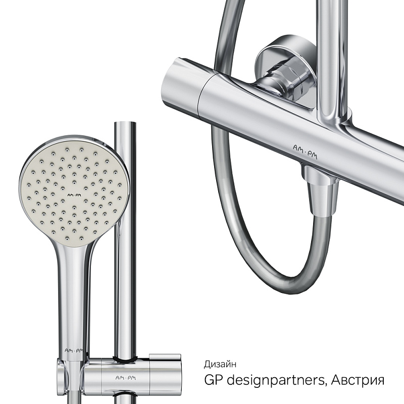 F0790410 душ.система набор: смеситель д/душа с термостатом верхн. душ d 220 мм ручн.душ 1 ф-ц AM.PM Gem - Вид №10