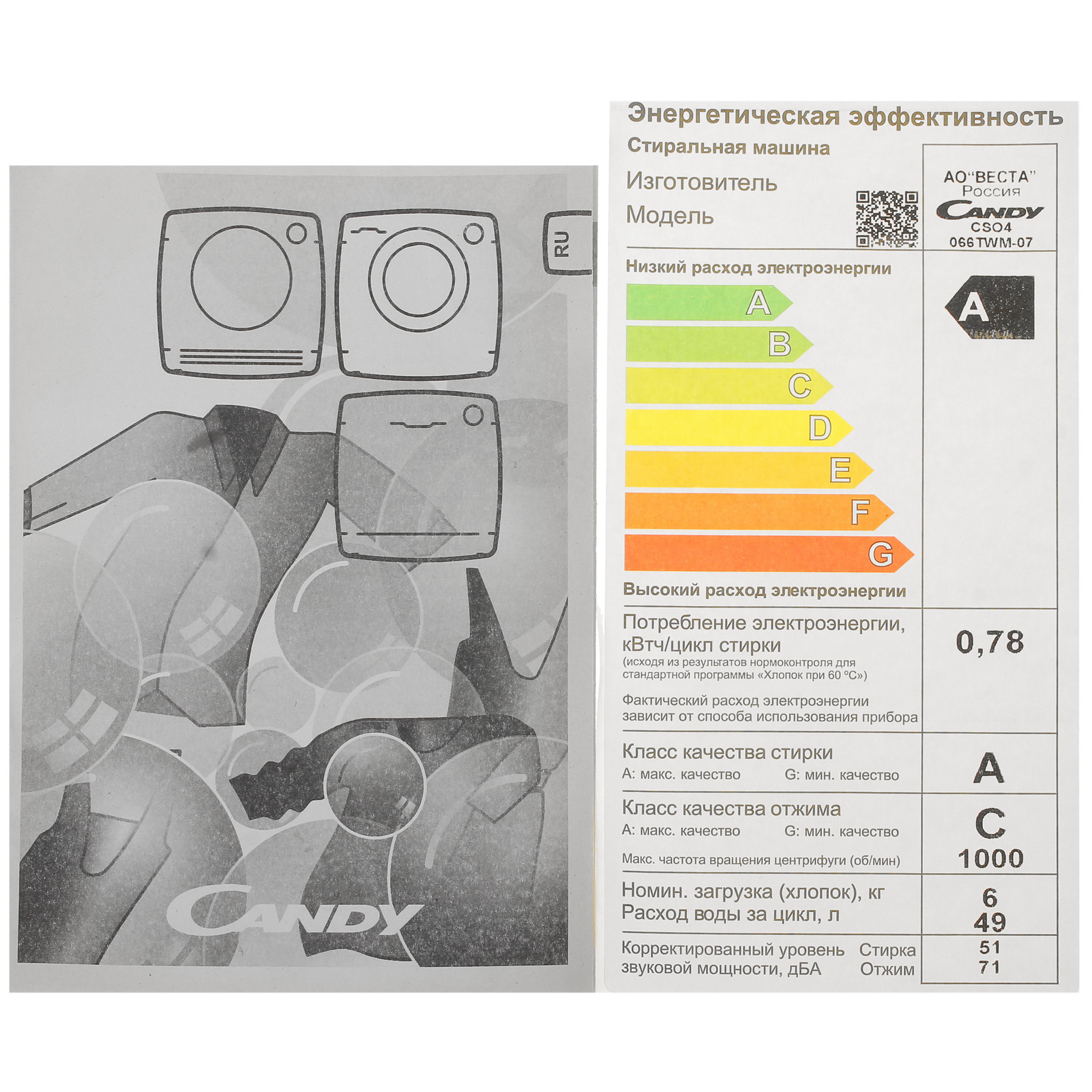 9983914 Стиральная машина Candy Smart Pro Inverter CSO4 066TWM-07 белый STDN-0114655 - Вид №10