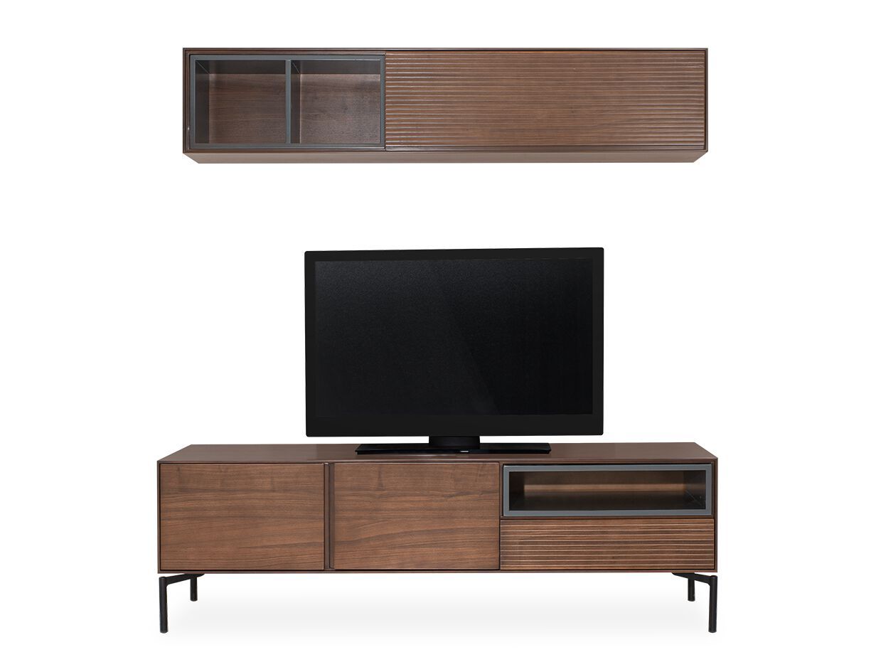 Деревянный шкаф для телевизора с выдвижными ящиками и распашными дверцами NDESIGN пекан ARCH-00068117