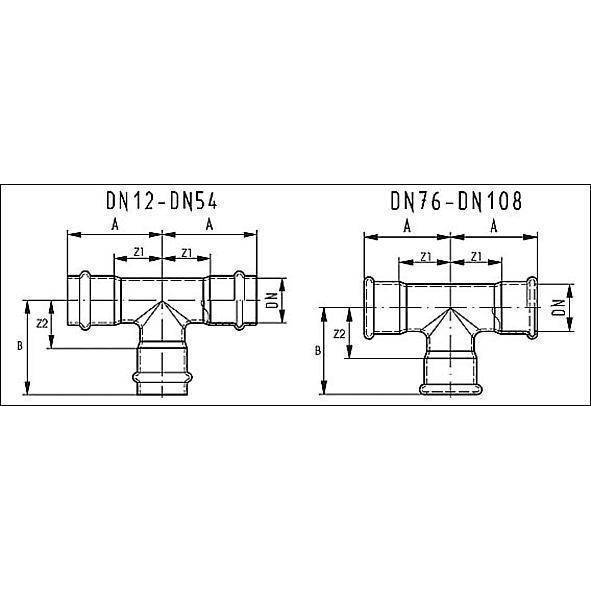 617130543554 SANHA 17130 пр.-фит. газ, нерж.сталь, тройник ВПр 54x35x54 мм  - Вид №1