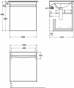 42382 IFO Renova Плоская тумба для тонкой раковины, с ящиком и внутренним ящиком, W = 538 мм, W1 = 550 мм, вяз, пленка  - Вид №15