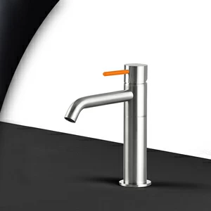 Смеситель для раковины сталь матовая с оранжевой ручкой Toki Radomonte TKS2SCIL14