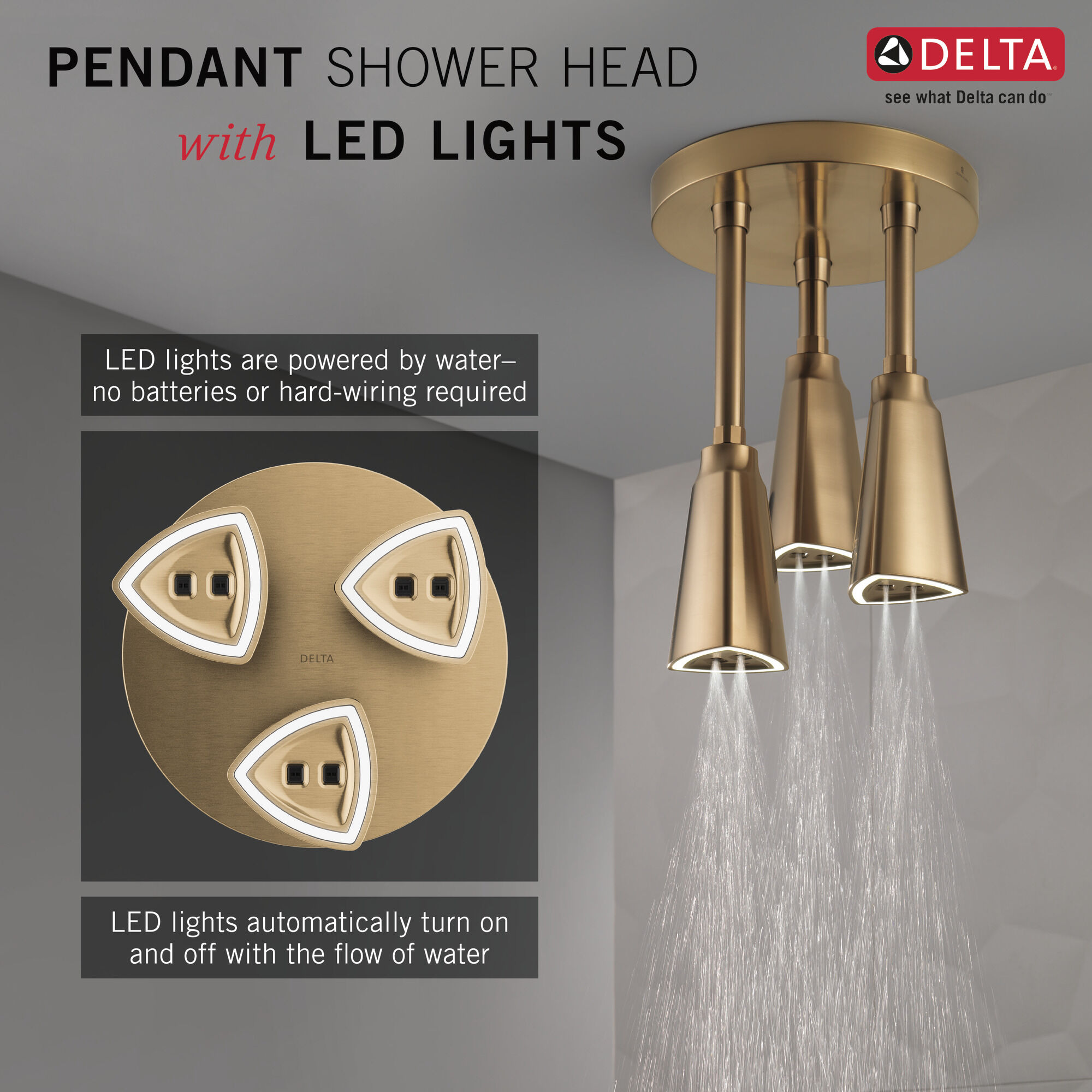 57140-CZ25-L Подвесная душевая лейка Raincan со светодиодной подсветкой H2Okinetic® Delta Faucet Universal Showering Шампанское бронза  - Вид №2