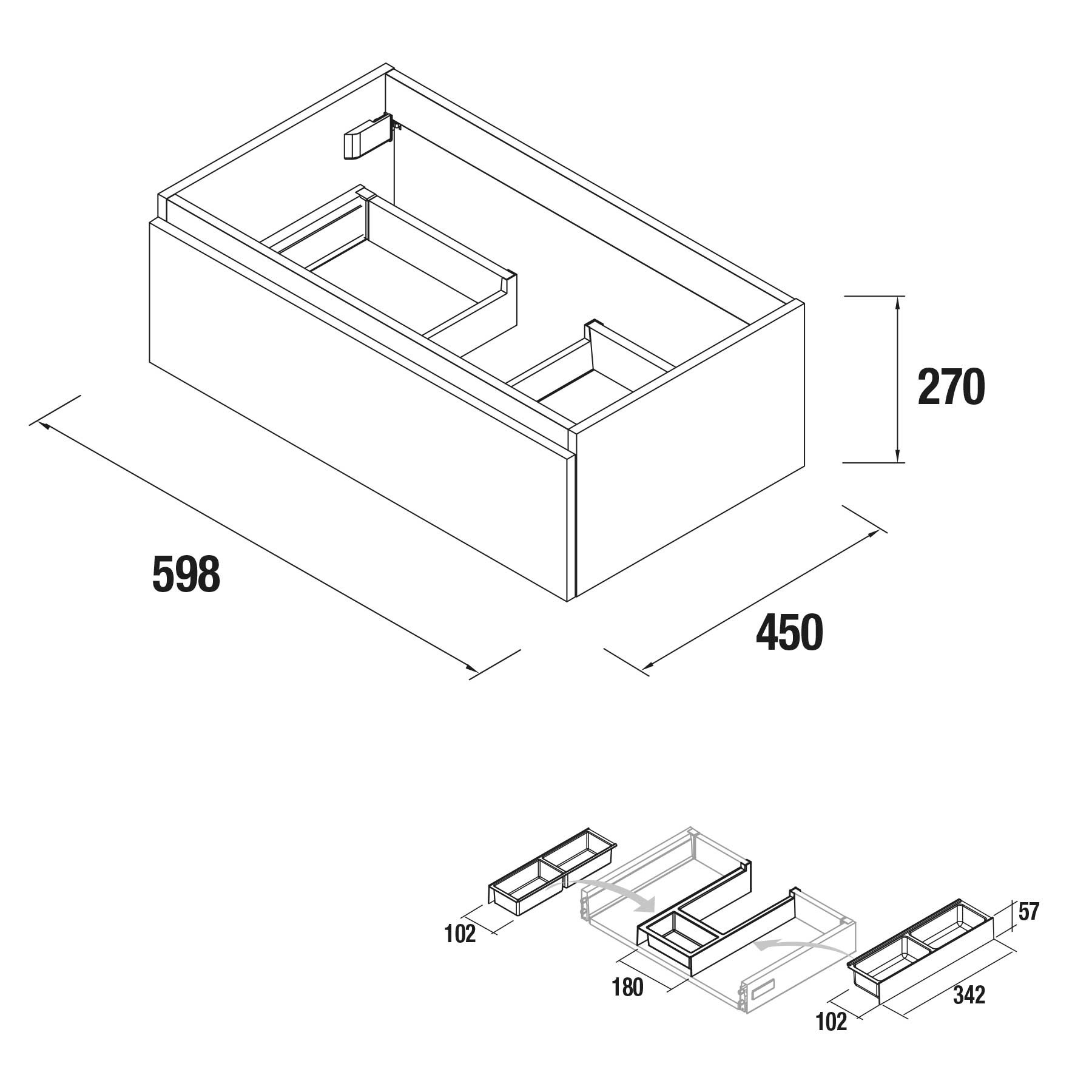 26603 SALGAR Мебель для умывальника SPIRIT 600 1 металлический ящик ALSACIA 598 x 270 x 450 мм Эльзасия - Вид №1