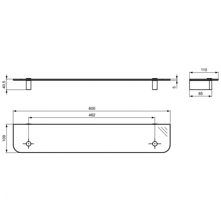 N1394AA Стеклянная полочка 600 x 110 x 40 мм Ideal Standard CONNECT - Вид №3