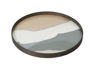 Круглый деревянный и стеклянный поднос