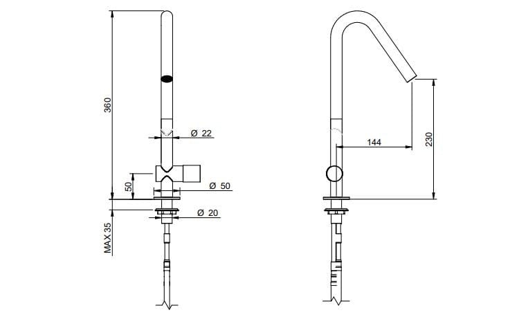 Однорычажный смеситель для кухни из нержавеющей стали Rubinetterie Treemme 22 мм ARCH-00056065 - Вид №2