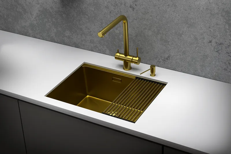 KS-6045U, ЗОЛОТО САТИН, стальная кухонная мойка KITCHEN SPACE GRANULA 6045U-ST349