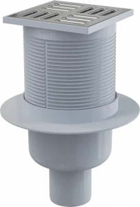 Сливной трап 105×105/50 мм прямой сток, решетка из нержавеющей стали, гидрозатвор мокрый