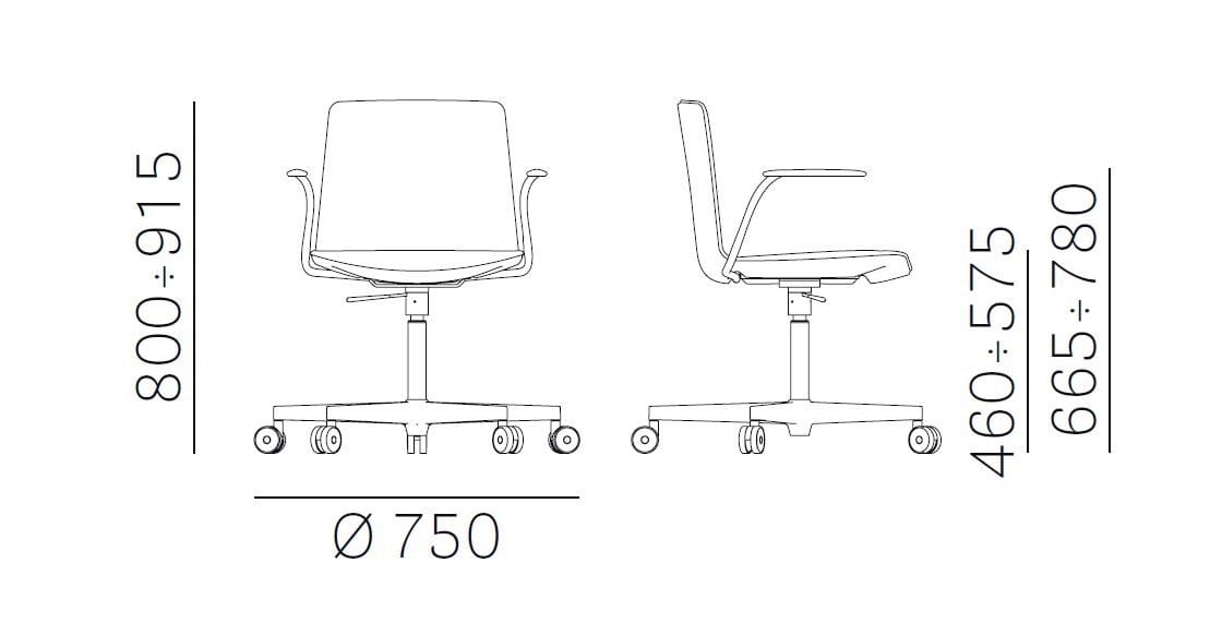 5 спиц подлокотник мягкий операционный стул Pedrali Noa ARCH-00114507 - Вид №4
