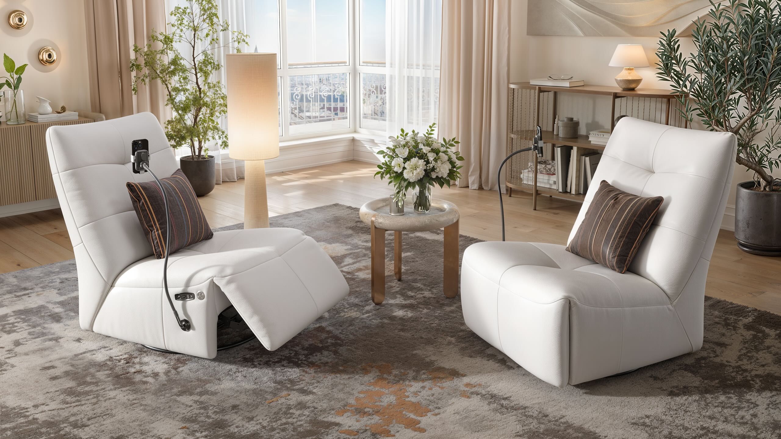 Кожаное вращающееся кресло с подставкой для ног Sofanella Lucca ARCH-00036645 - Вид №5