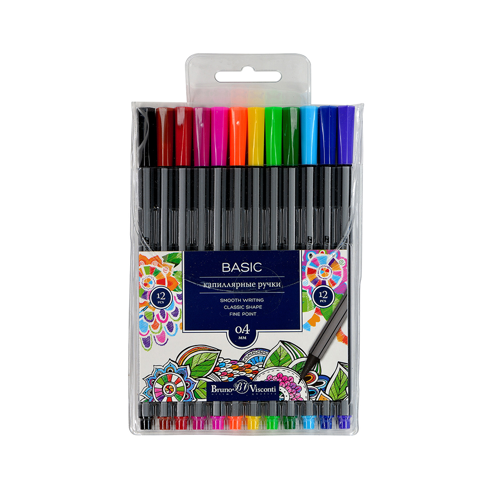 36-0011 Набор капиллярных ручек 0.4 мм 12 цв. Bruno Visconti 