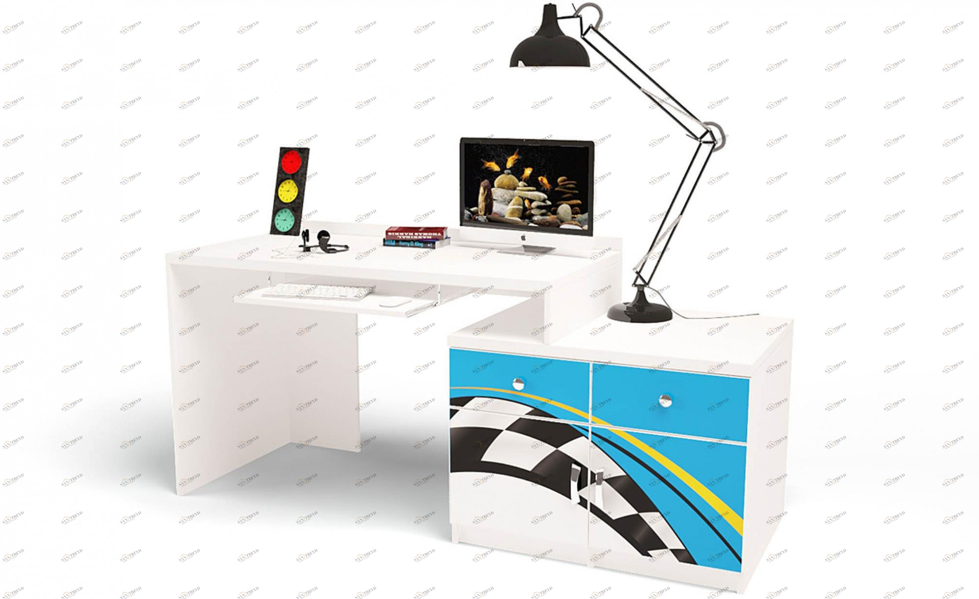 Стол модульный ABC-KING Г Тумба 400+400 La-Man ЛЕВЫЙ голубой 4631147960207