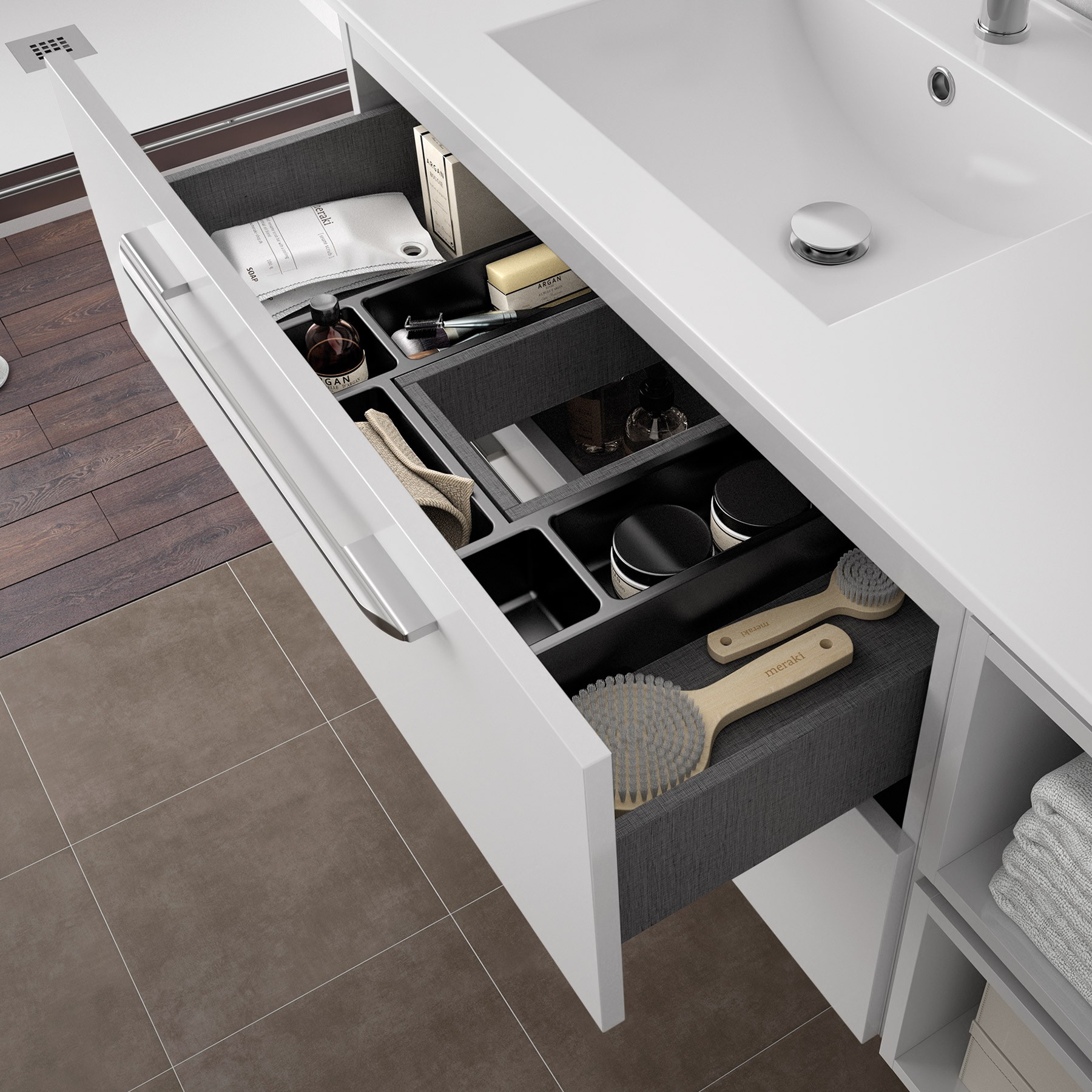 23299 SALGAR Мебель для умывальника FUSSION CHROME 900 2 ящика GLOSS WHITE 897 x 540 x 450 мм Глянцевый белый - Вид №4