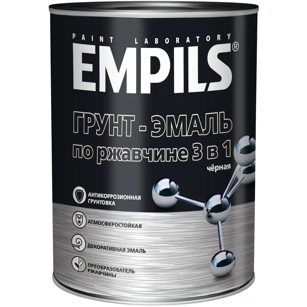 Грунт-эмаль по ржавчине 3в1 Empils PL гладкая цвет черный 0.9 кг STLM-2068570 - Вид №1
