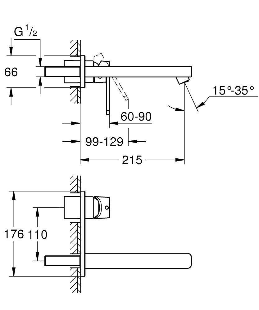 23442000 Внешняя часть смесителя для раковины Grohe Quadra хром - Вид №1