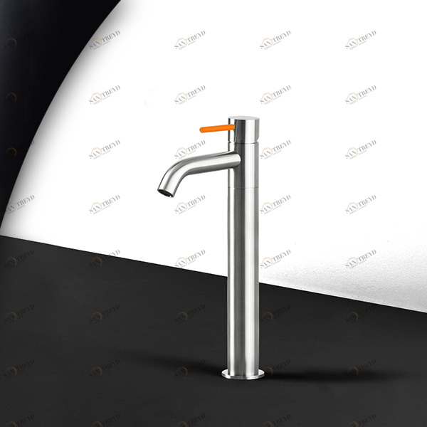 Смеситель для раковины сталь матовая с оранжевой ручкой Toki Radomonte TKS3SCIL14