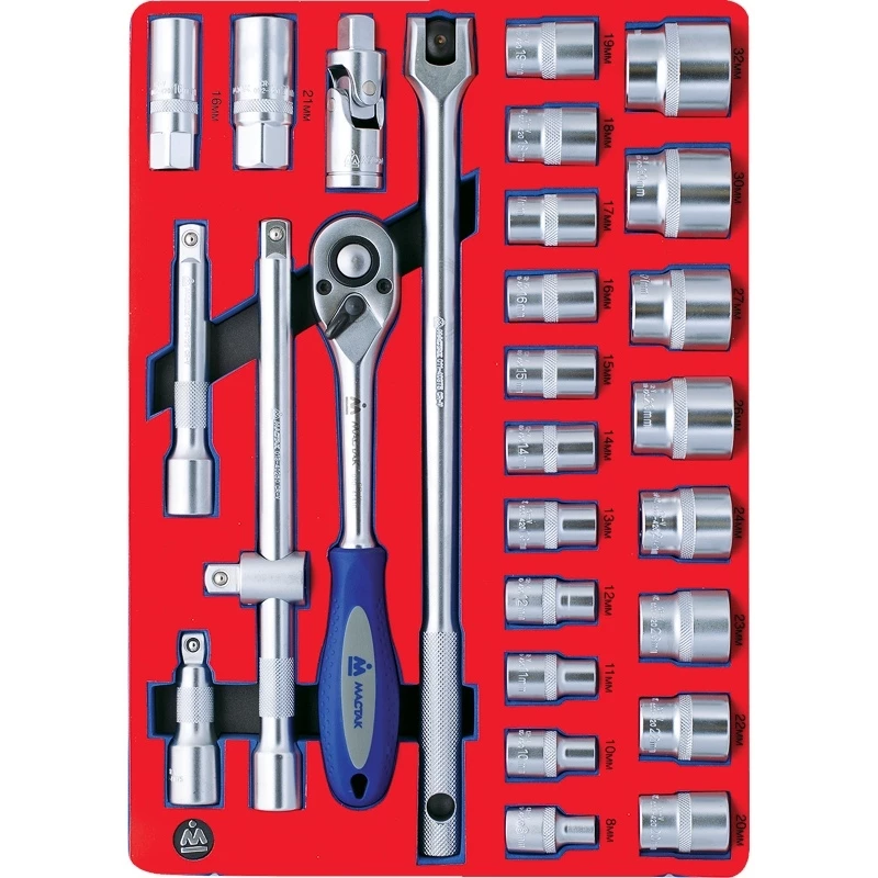 МАСТАК Набор торцевых головок 1/2 с принадлежностями, двенадцатигранные, ложемент, 28 предметов Верстакофф 5-004228