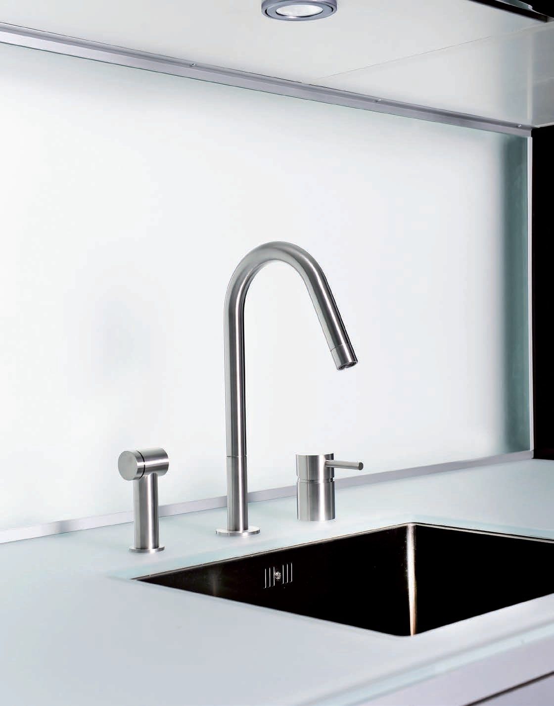 Смеситель для кухни с 2 отверстиями из нержавеющей стали со съемным ручным душем MGS F2 ARCH-00003176 - Вид №2