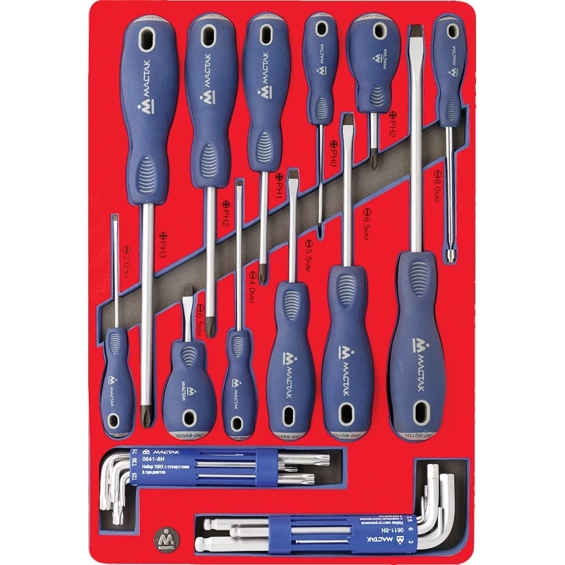 МАСТАК Набор отверток, шестигранников и TORX, ложемент, 27 предметов Верстакофф 5-40627