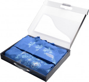 10659143 Торжокские золотошвеи Набор из скатерти и 12 салфеток "Праздник" , рисунок 167, синий Лён