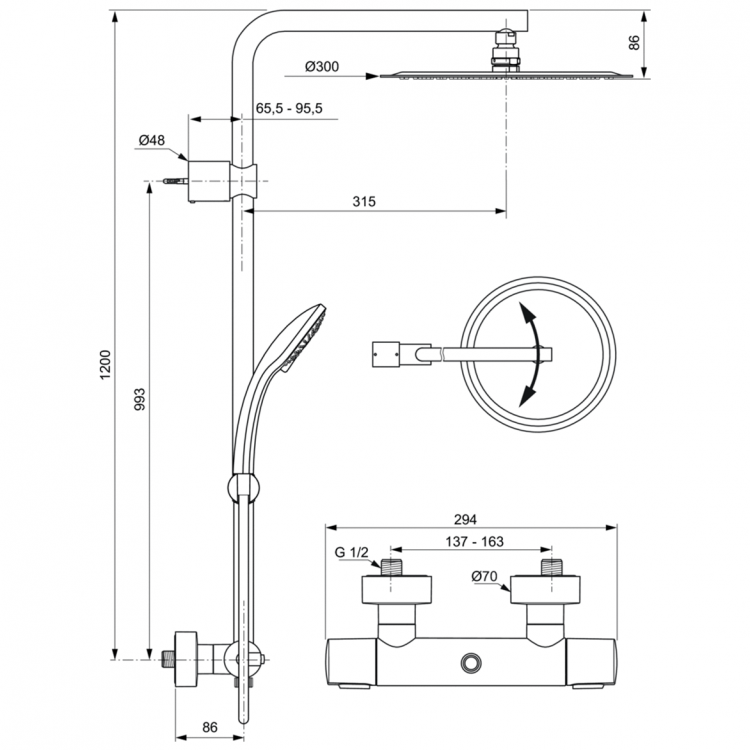 A6246AA Душевая система с термостатическим смесителем Ideal Standard IDEALRAIN LUXE - Вид №5