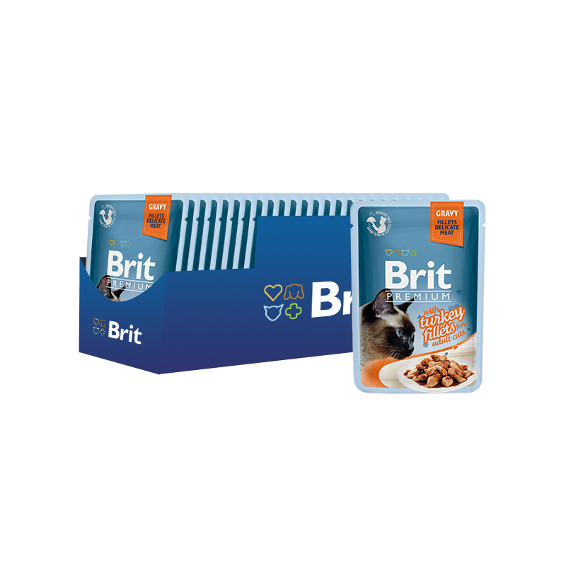 ПР0047467*24 Корм для кошек Premium Cat Gravy Кусочки из филе индейки в соусе пауч 85г (упаковка - 24 шт) Brit 
