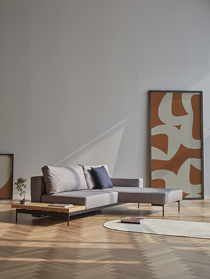 Диван Bragi с одним мягким подлокотником и столиком из дуба, светло-серый Innovation Living BRAGIT217 - Вид №2