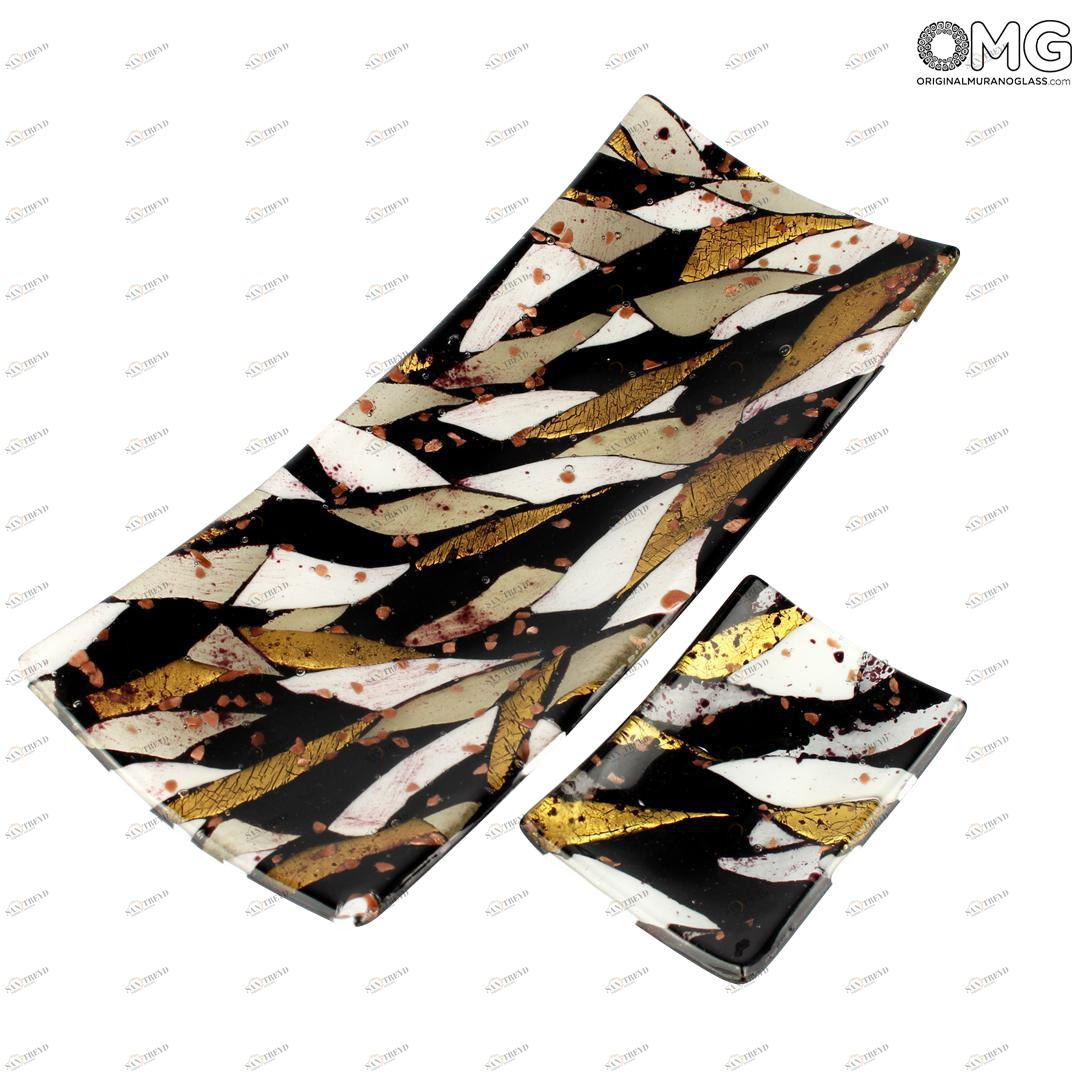 3154 ORIGINALMURANOGLASS Прямоугольное блюдце Нюанс - чёрное - Original Murano Glass OMG 8 см 