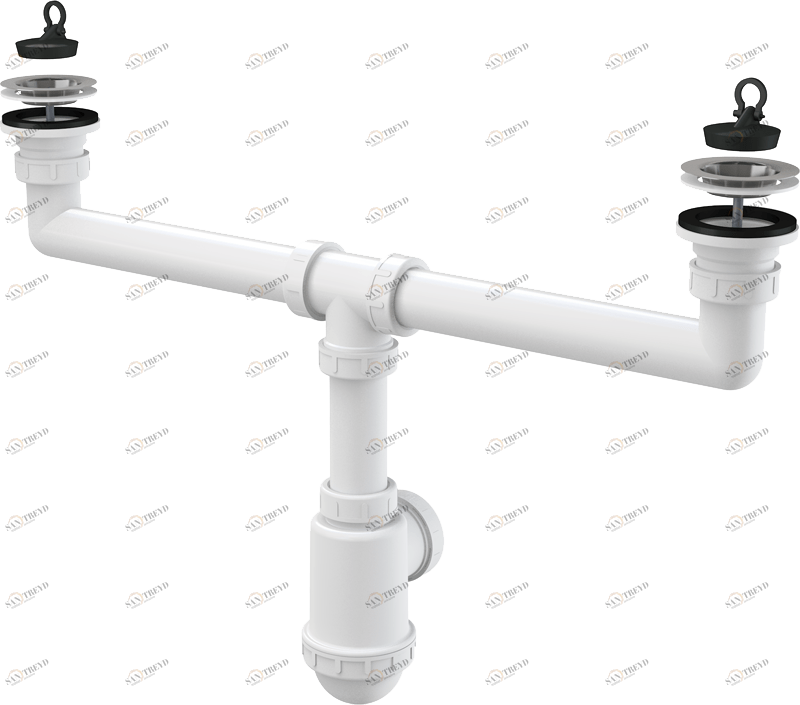 Сифон для сдвоенной мойки с нержавеющими решетками DN70 ALCAPLAST A449DN5040