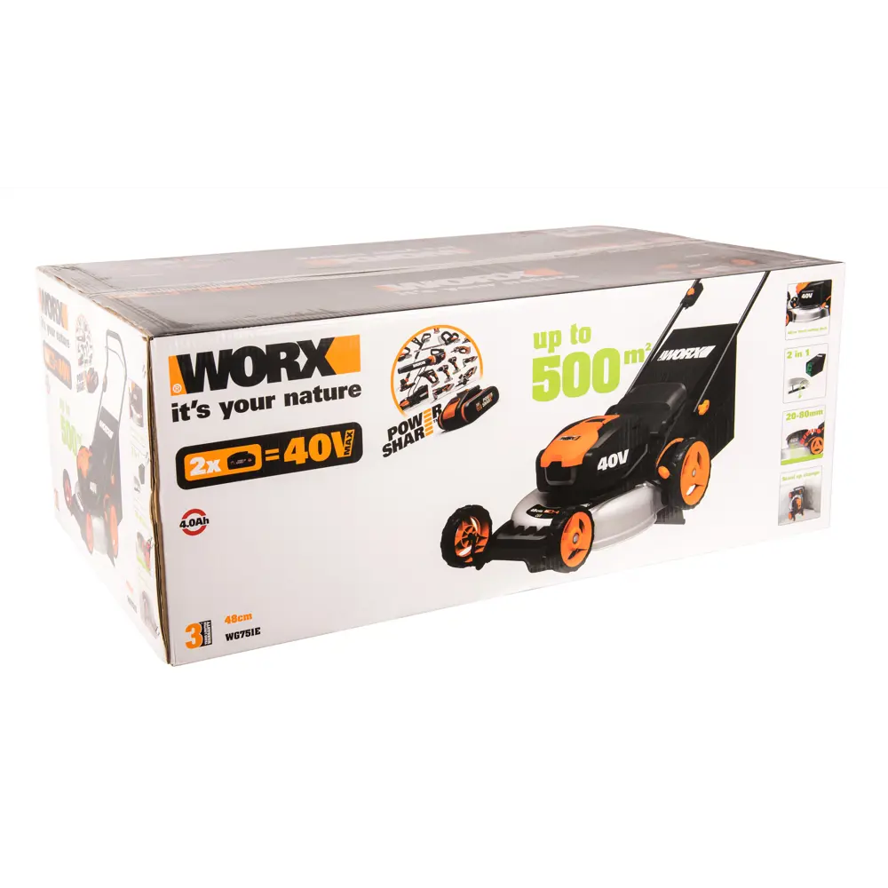 Газонокосилка аккумуляторная Worx WG751E 40 В 48 см 2x4 Ач АКБ и ЗУ входит в комплект STLM-2190974 - Вид №5