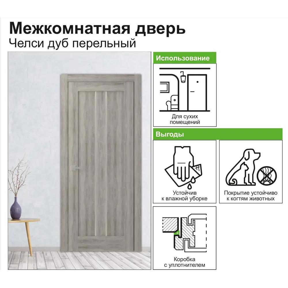Дверь межкомнатная Челси глухая ламинация цвет дуб пепельный 70x200 см BELWOODDOORS STLM-2137097 - Вид №3