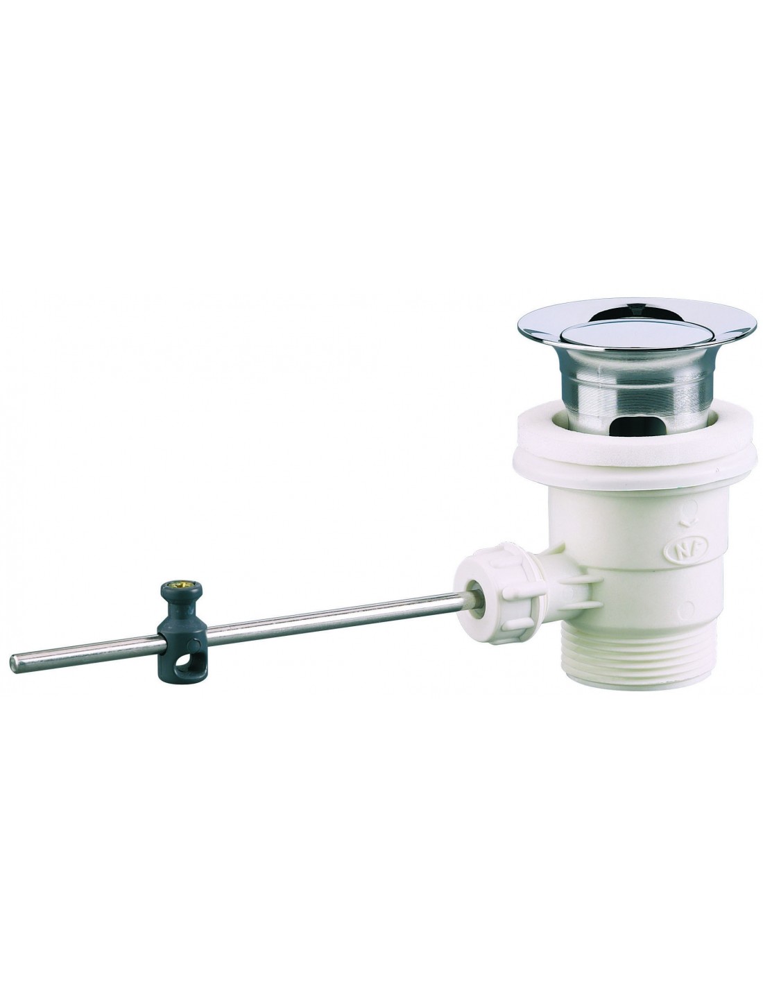 103500 000 00  Автоматический пластиковый слив для умывальника, с латунным клапаном, с горизонтальным язычком, затяжка 40/50 мм, NF Valentin Хром 
