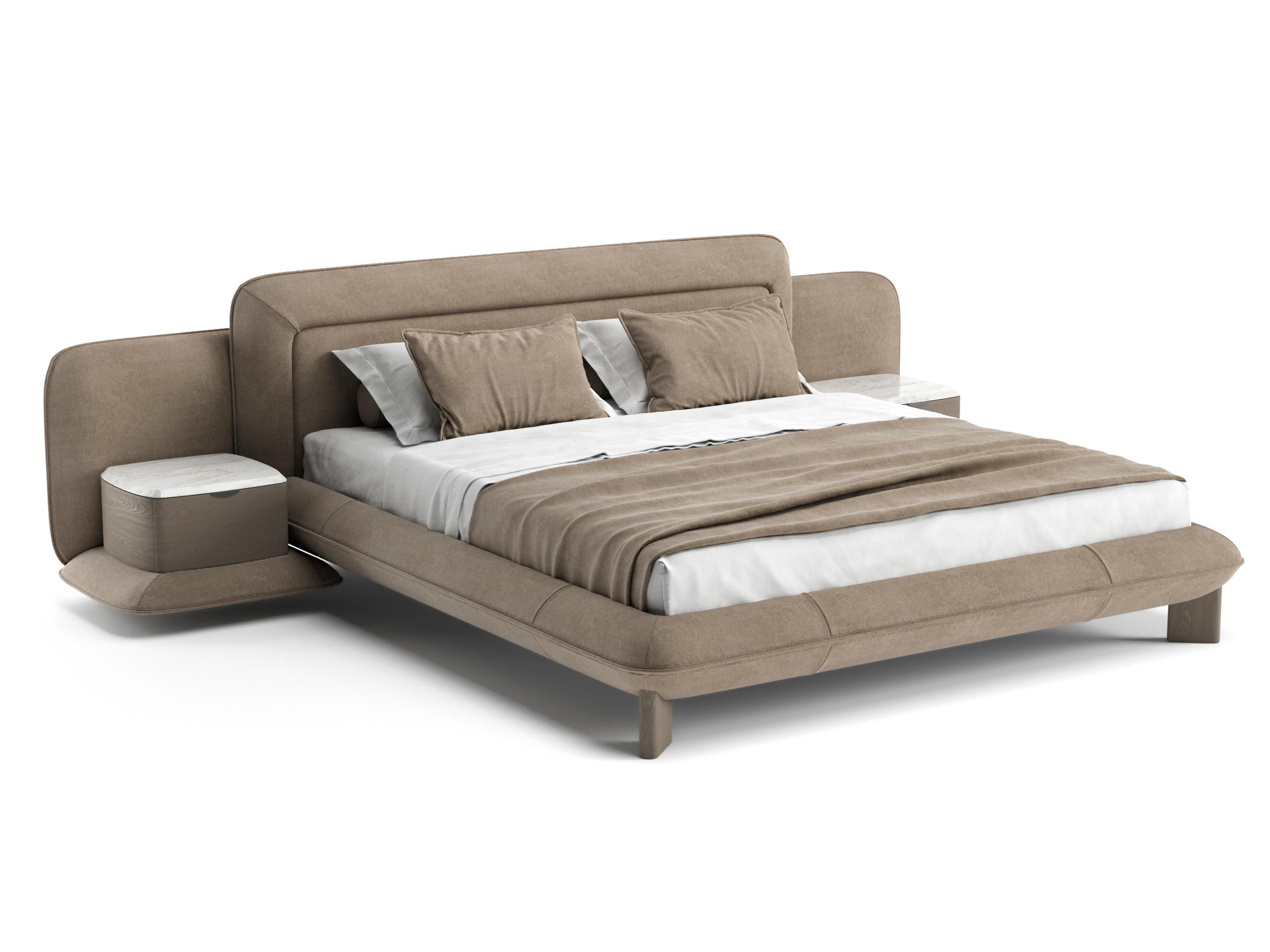 Двуспальная кровать с тканевой подкладкой и встроенными тумбочками Natuzzi Italia FLOW ARCH-00111709