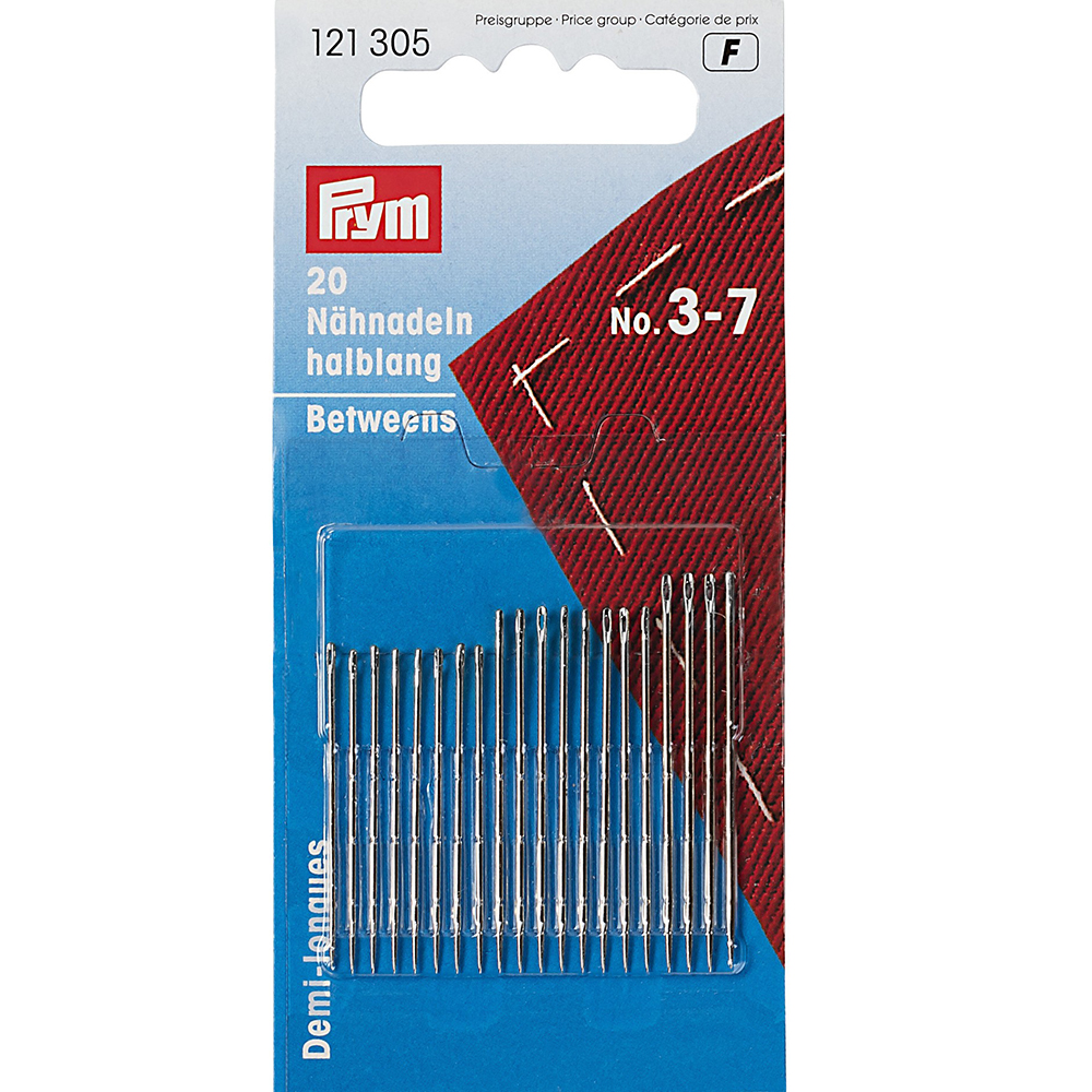 121305 Иглы для шитья ручные для шитья полудлинные №3-7 в блистере 20 шт. под серебро PRYM 