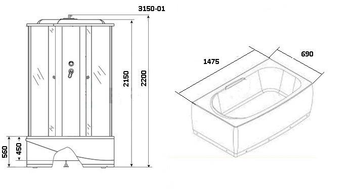 Душевая кабина NG-3150-01 (1500х700х2200) высокий поддон(56см) стекло МОЗАИКА Niagara Ultra 31500154 - Вид №1