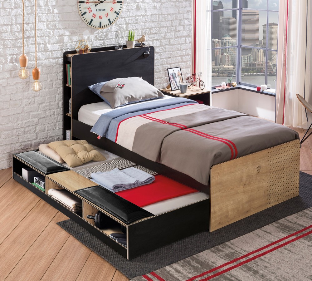 Кровать выдвижная детская с полками 90х190 см черная Black CILEK BLACK 00-3832130 Черный Santreyd - Вид №1