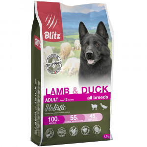 ПР0055619 Корм для собак Holistic беззерновой ягненок, утка сух. 1,5кг Blitz