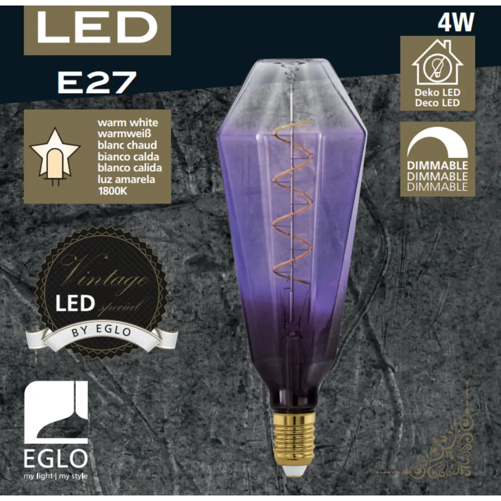 Лампа светодиодная Eglo T100 E27 220-240 В 4 Вт декоративная 120 лм теплый белый свет цвет фиолетовый 84851134 STLM-2080064  - Вид №2