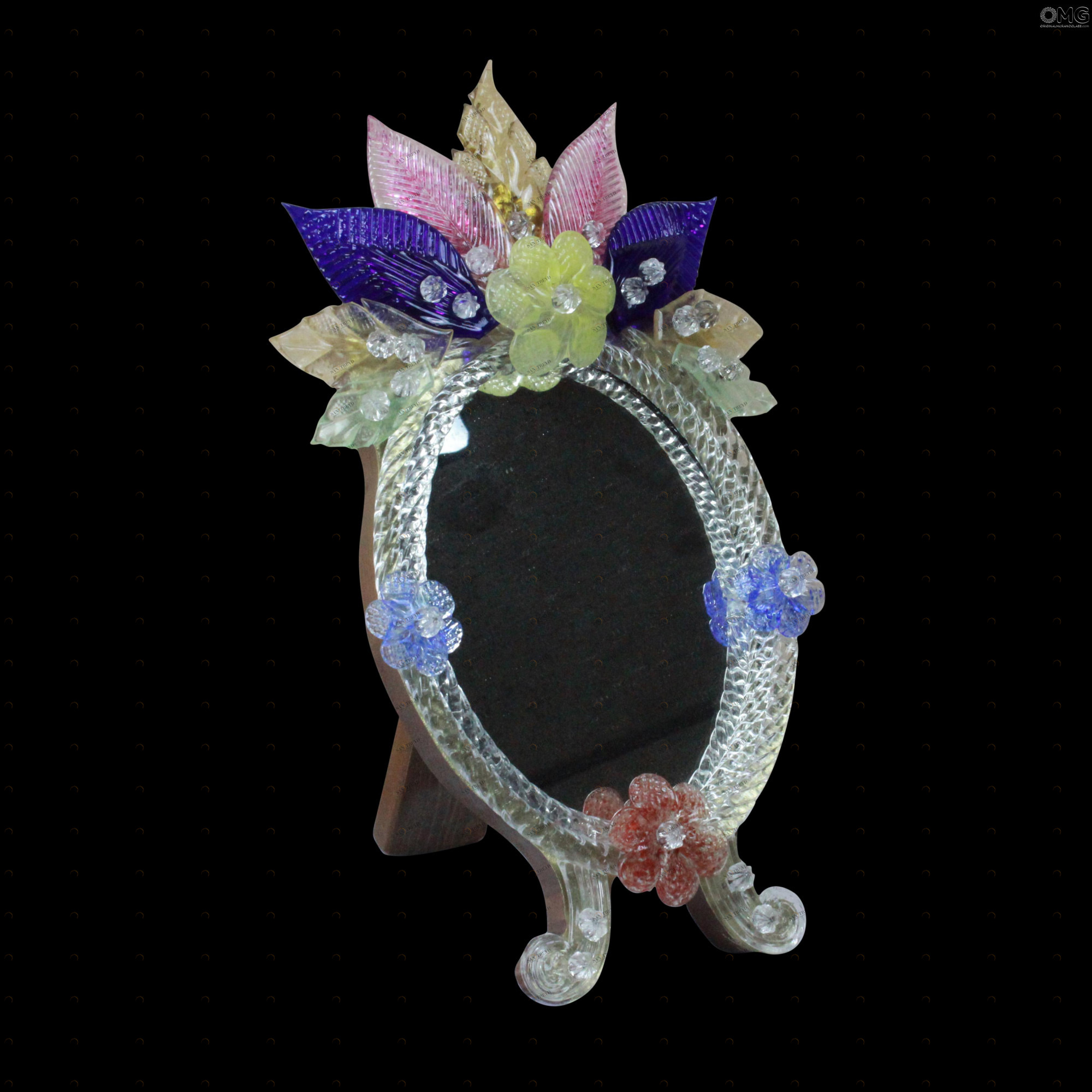 887 ORIGINALMURANOGLASS Настольное Венецианское Зеркало - Цветы Венеции- Муранское стекло - Fiore  см 