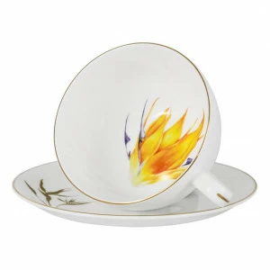 Чашка фарфоровая с блюдцем белая с желтым в подарочной упаковке Strelitzia JULIA VYSOTSKAYA FLOWERS 00-3946830 Белый;желтый