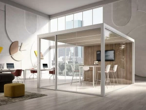 Quadrifoglio Акустический мультимедийный офисный остров из алюминия и дерева