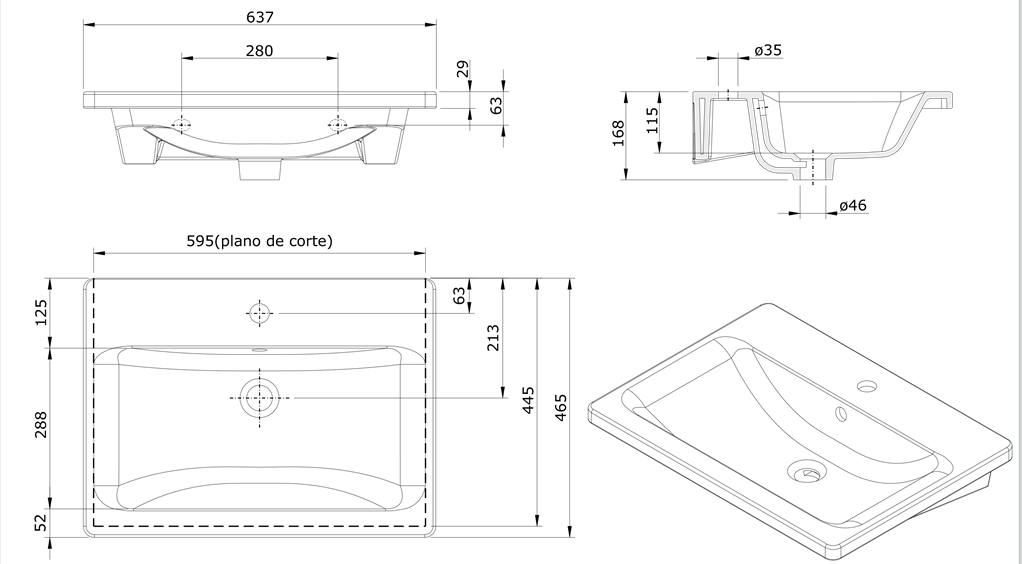 134350004 Подвесная раковина настенная прямоугольная Sanindusa  - Вид №1