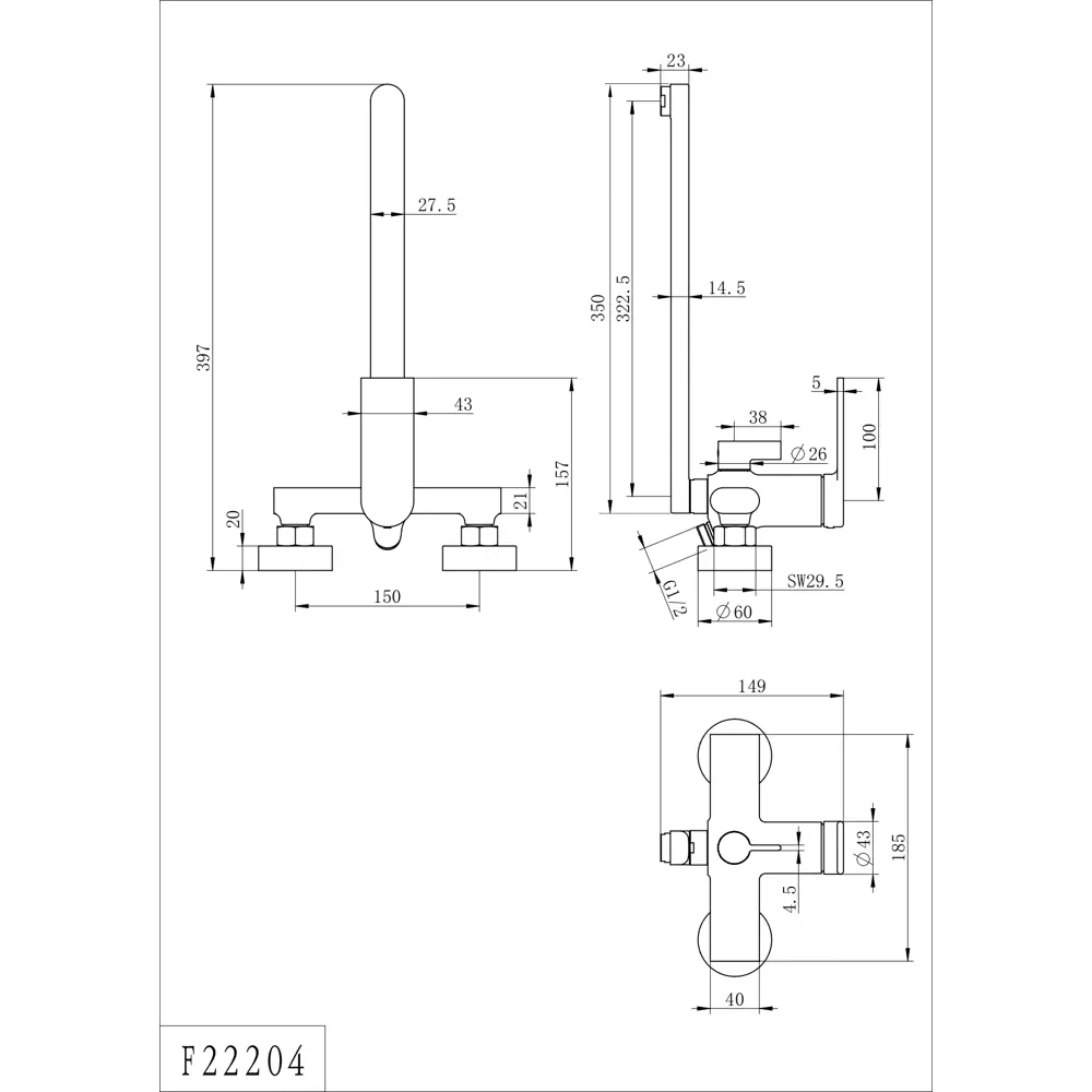 FRAP Arne F22204 — Однорычажный смеситель для ванны с хромированной лейкой 89359058 STLM-0999722 - Вид №9
