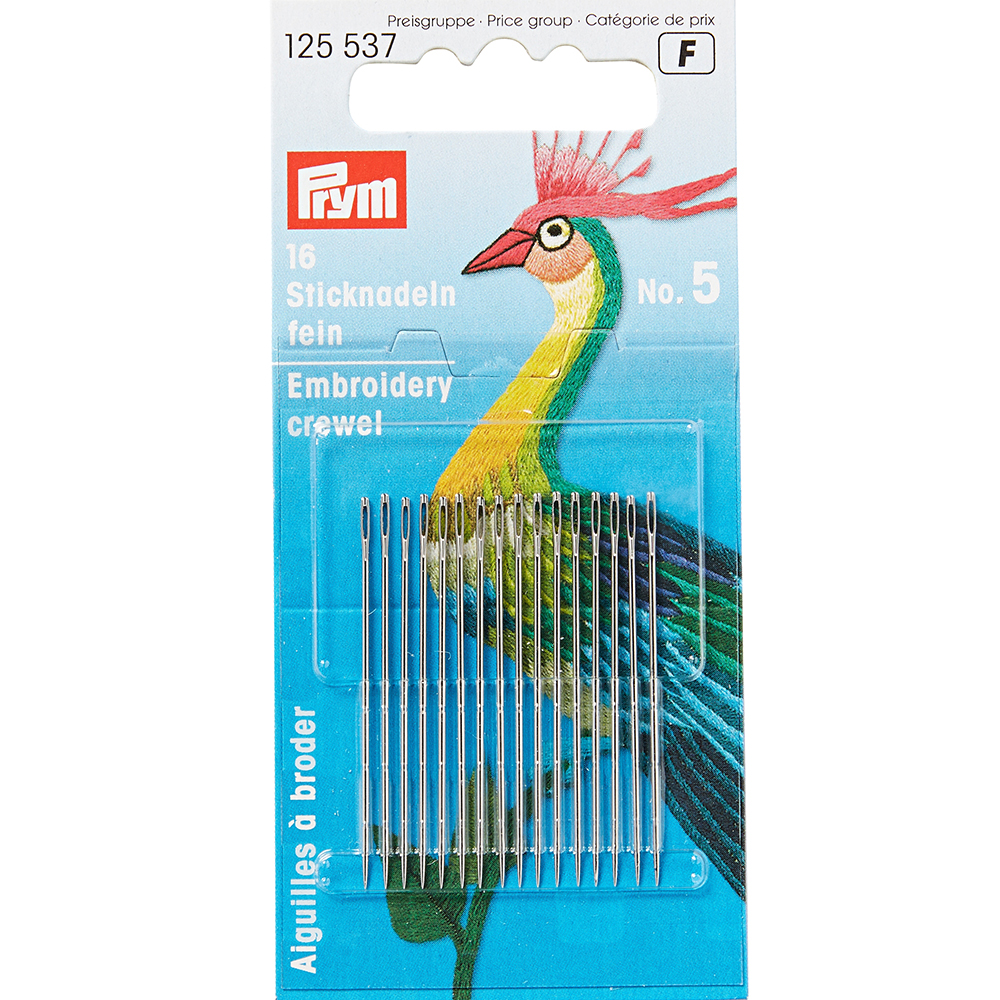 125537 Иглы для шитья ручные для вышивания тонкие №5 в блистере 16 шт. острые PRYM 
