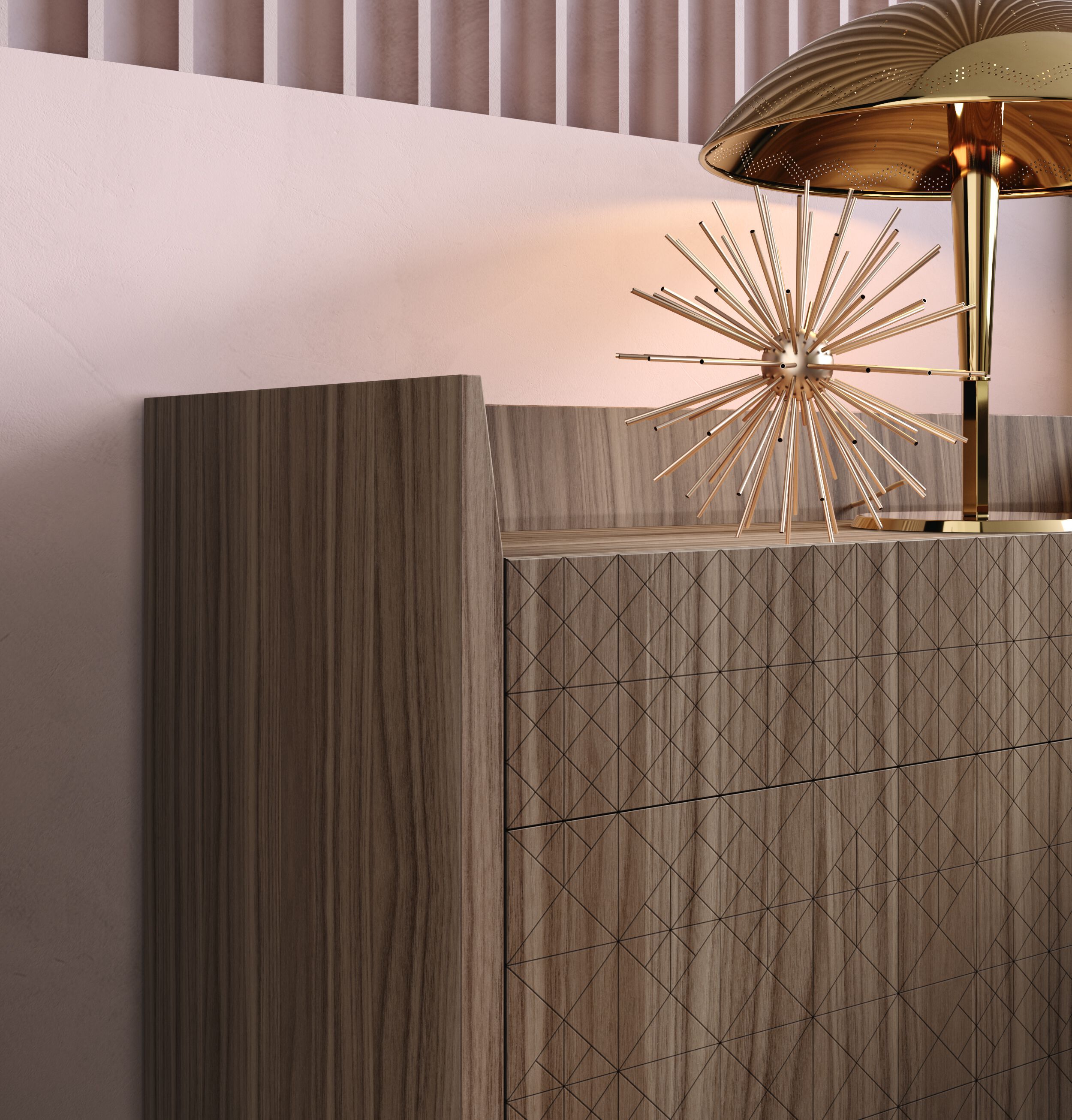 Прямоугольная прикроватная тумбочка из орехового дерева с ящиками Barba design текстуры ARCH-00026558 - Вид №1