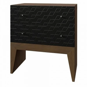 Тумбочка прикроватная для спальни с 2 ящиками черная с рисунком "Ромб" Still New BRAGIN DESIGN  256445 Черный