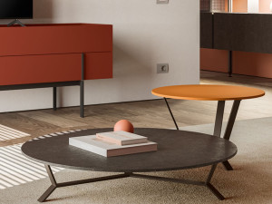 Круглый журнальный столик из стали и дерева